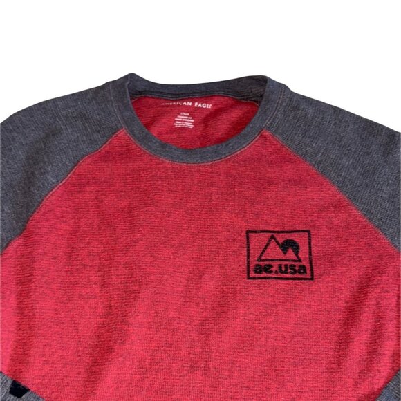 American Eagle Mens Waffle Knit Shirt-Red/Gray-Size Large-GUC - Picture 2 of 6